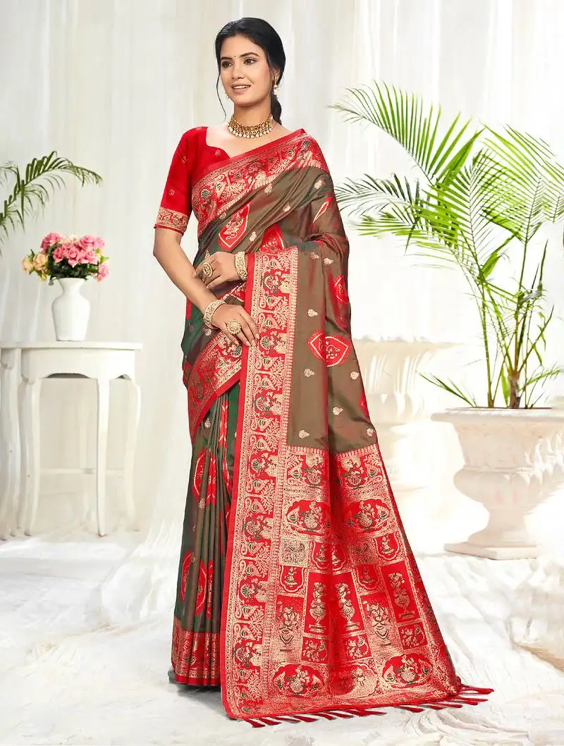 Light brown silk woven work traditional saree