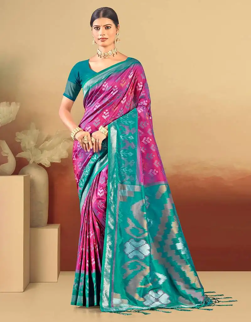 Magenta  silk woven work traditional saree