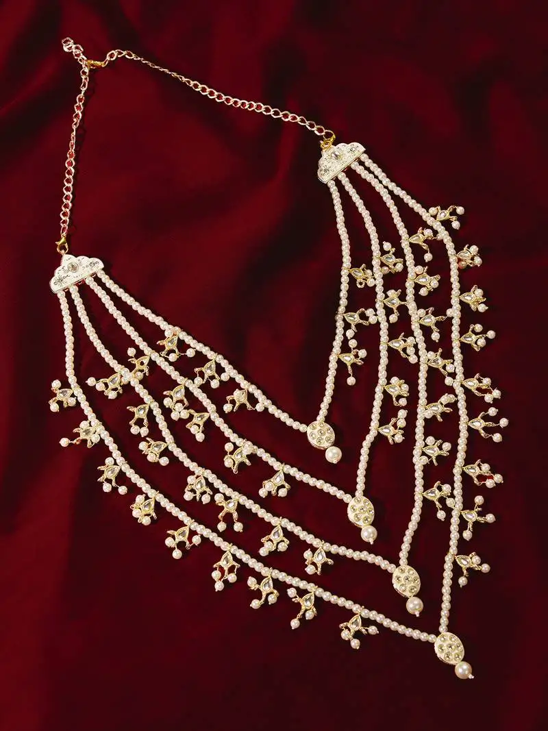 Men's cream & gold layered pearl wedding necklace