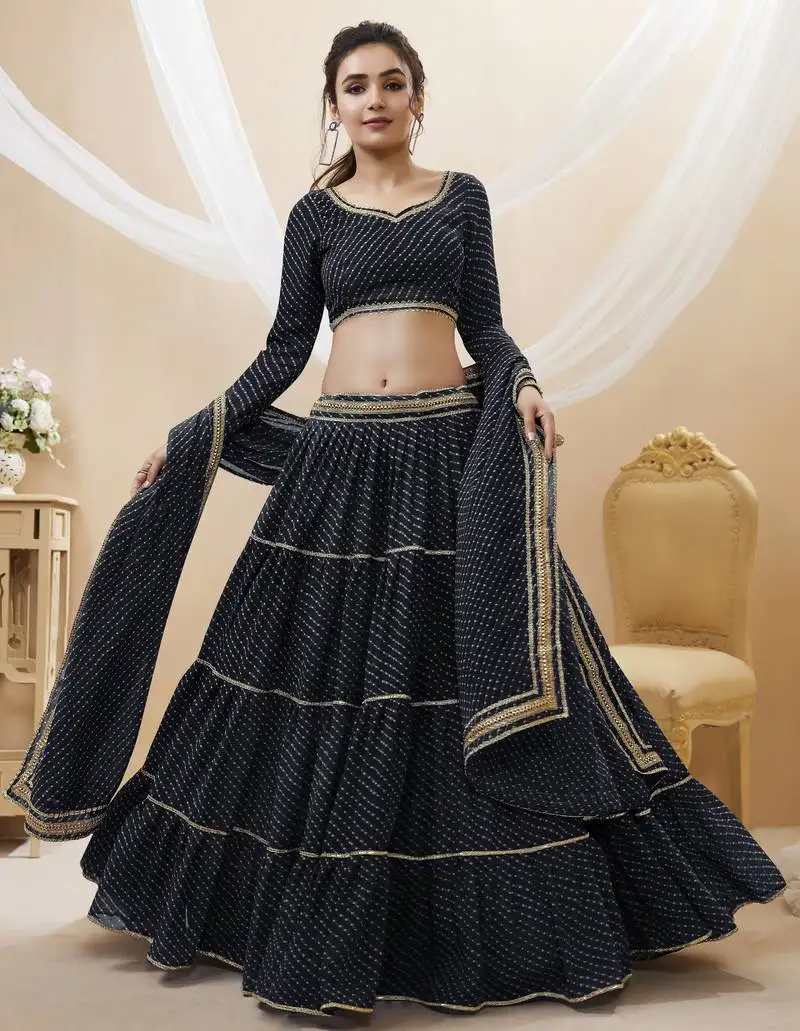 Wonderful black leheriya printed georgette party wear lehenga choli