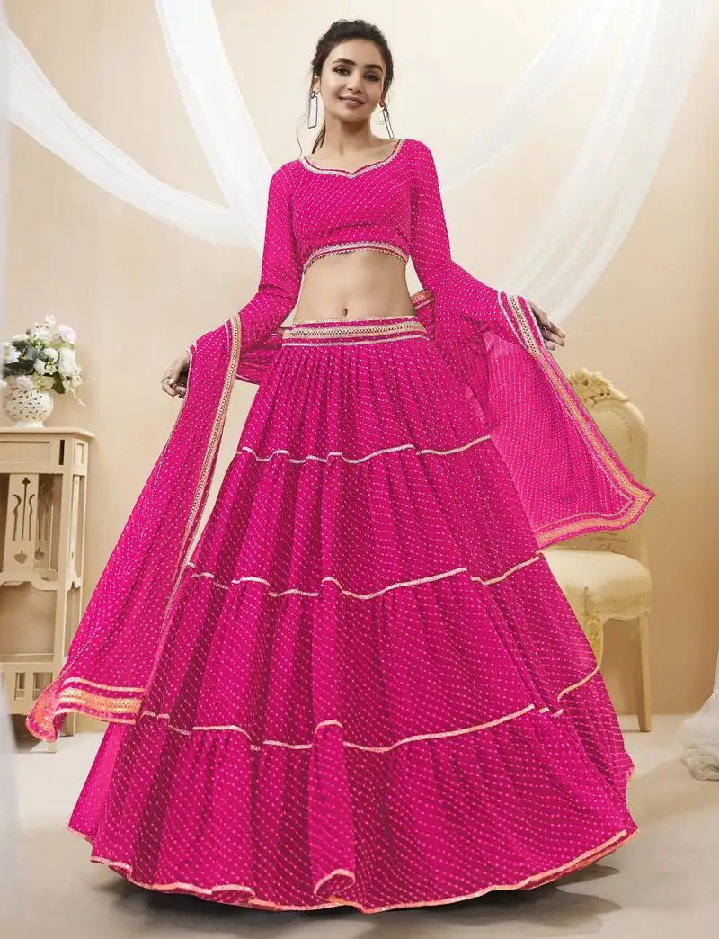 Fabulous pink leheriya printed georgette function wear lehenga choli