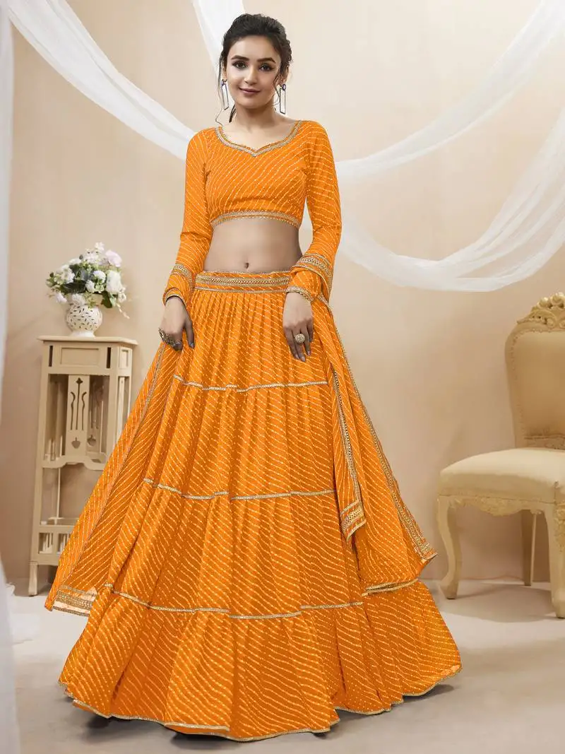 Gorgeous orange leheriya printed georgette festival wear lehenga choli