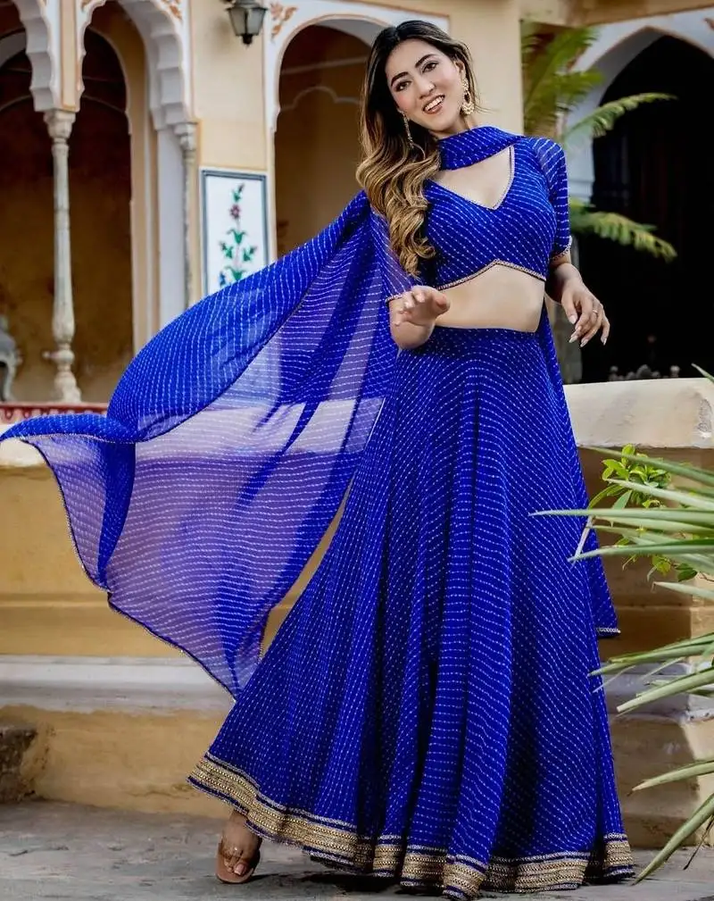 Blue georgette leheriya print zari work classy lehenga festive wear