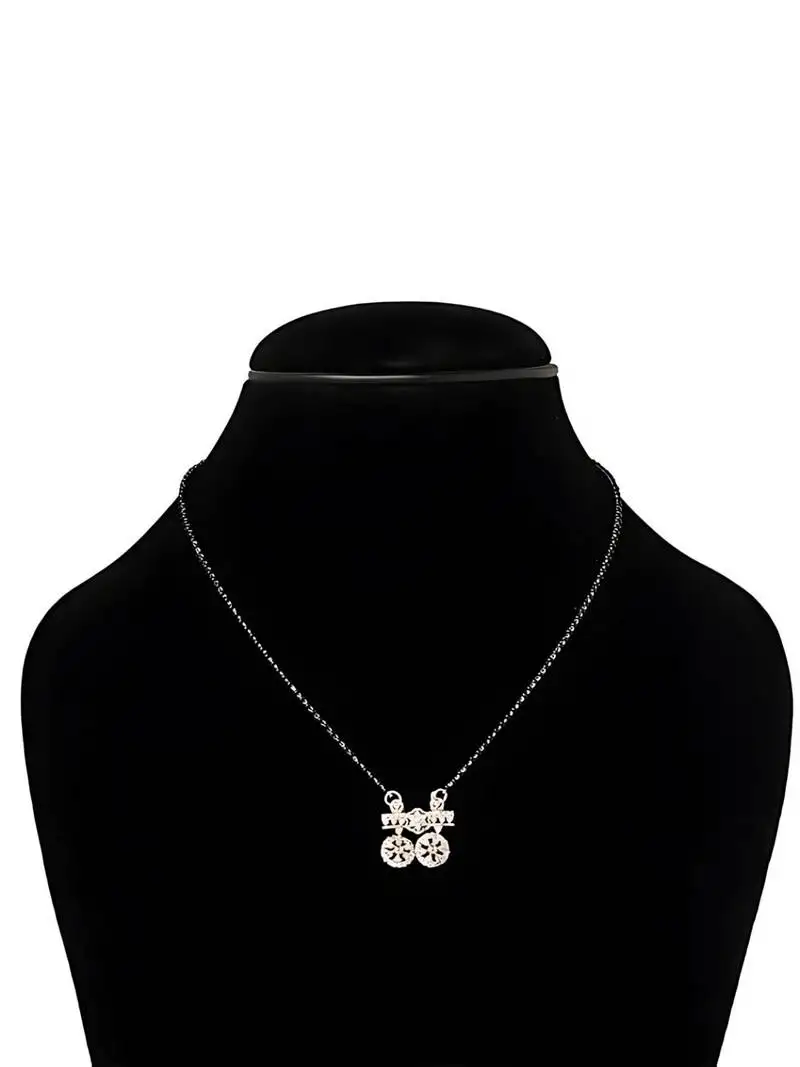 18k rose gold plated traditional single line american diamond pendant with black bead chain mangalsutra for women