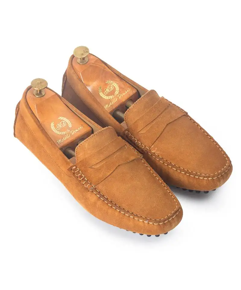 Tan solid leather loafers