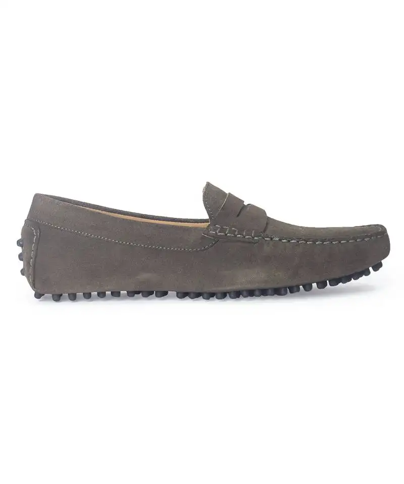 Grey solid leather loafers