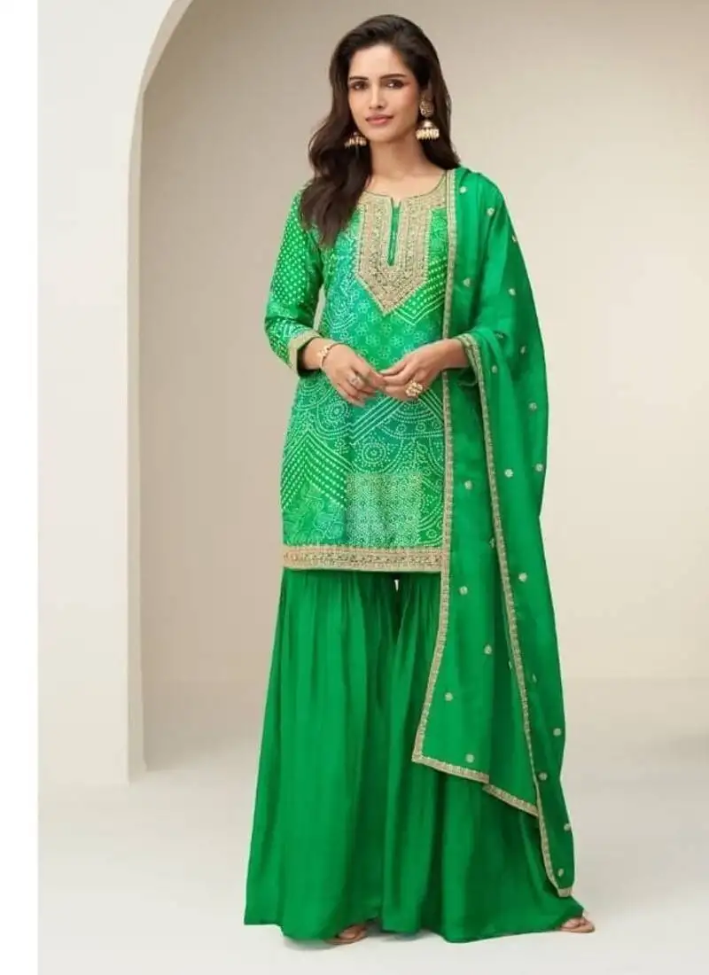 Green silk semi stitched wedding suits
