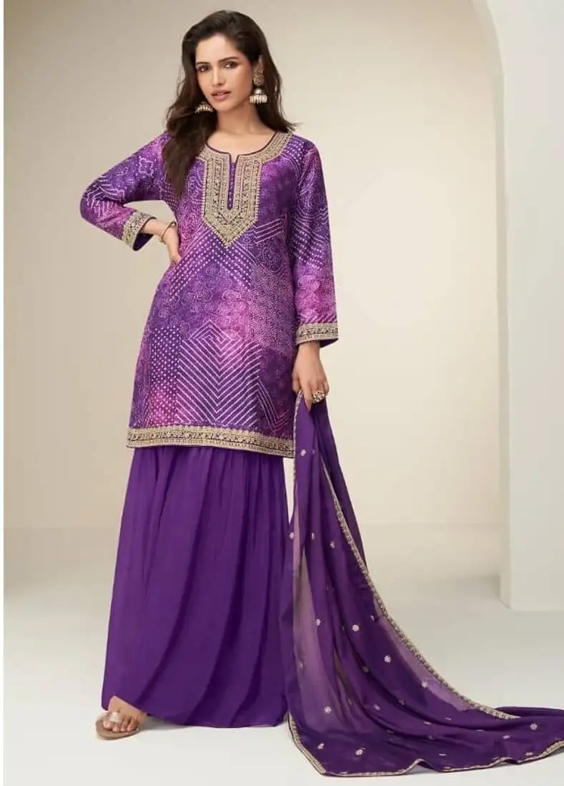 Purple silk semi stitched wedding suits