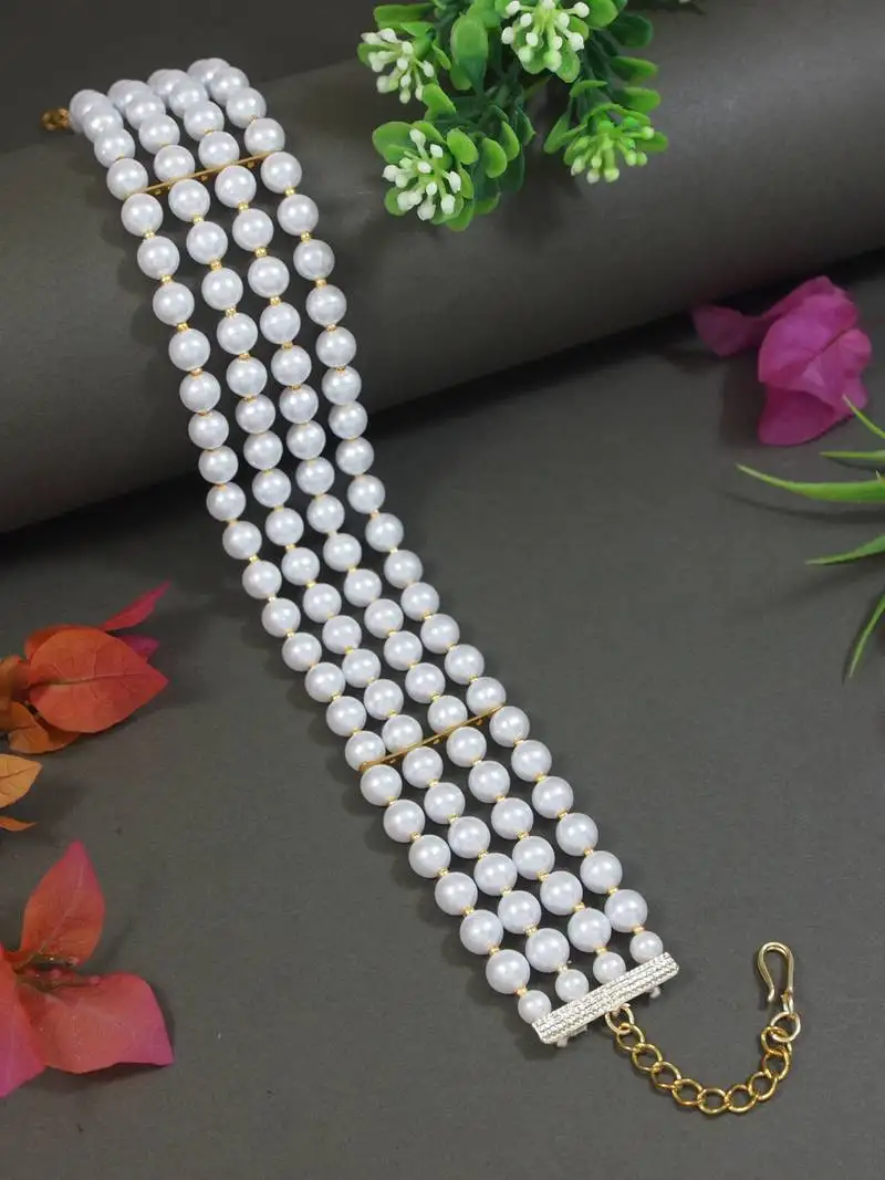 18k gold plated green pearl beaded stylish moti choker necklace for women & girls