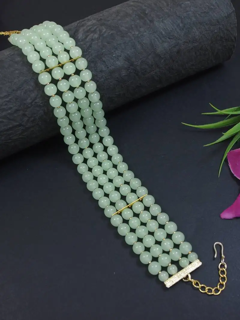 18k gold plated mint pearl beaded stylish moti choker necklace for women & girls