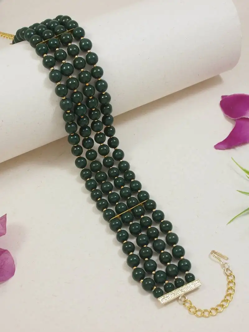 18k gold plated white pearl beaded stylish moti choker necklace for women & girls