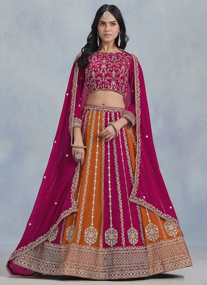 Pink embroidered zari work faux georgette lehenga choli
