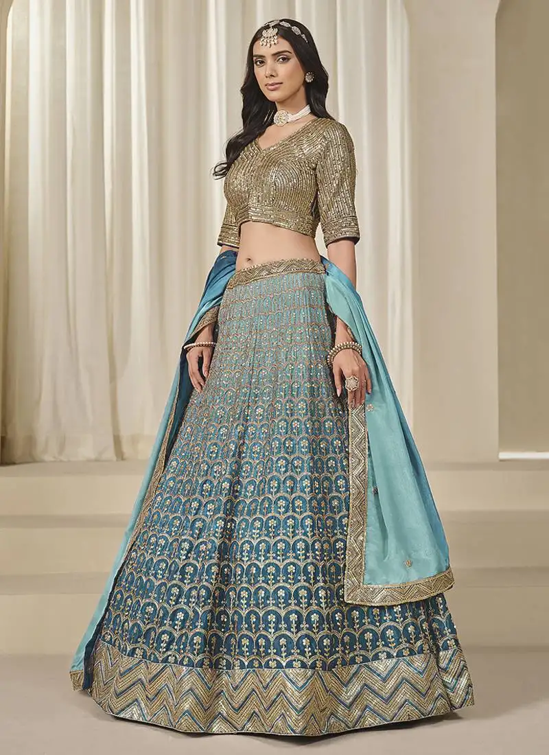Rama embroidered sequins work chinon silk lehenga choli