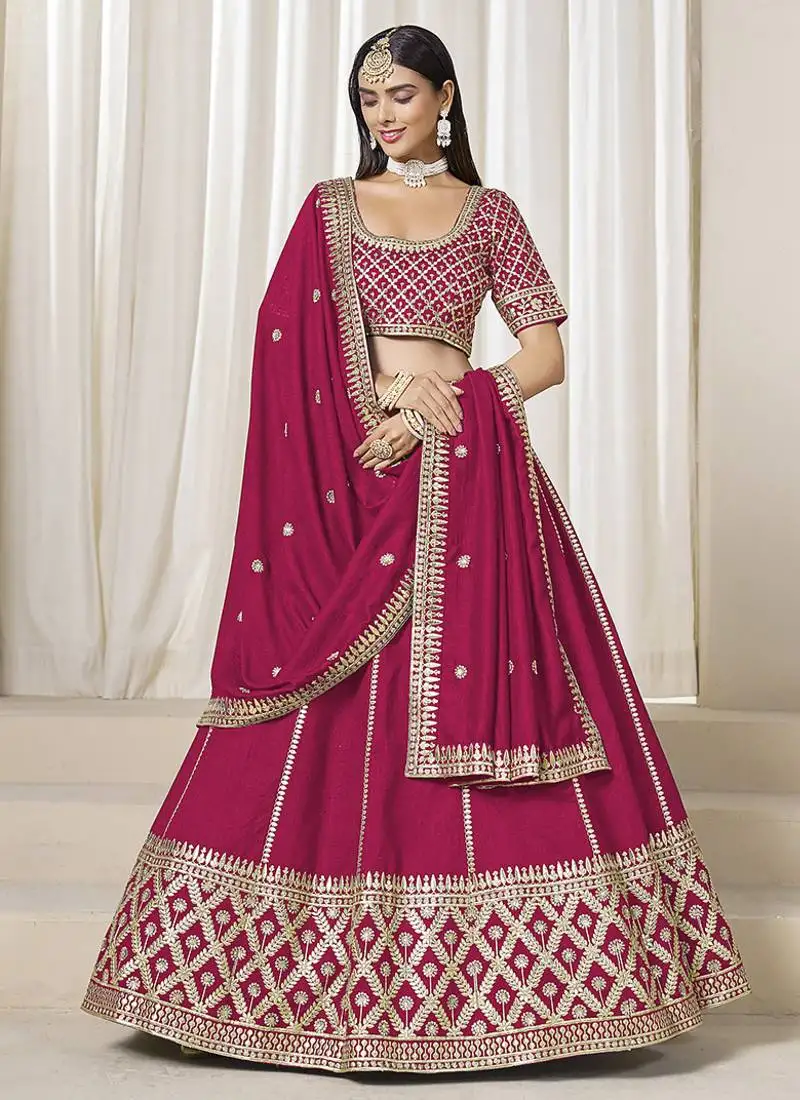 Rani pink embroidered sequins work art silk lehenga choli
