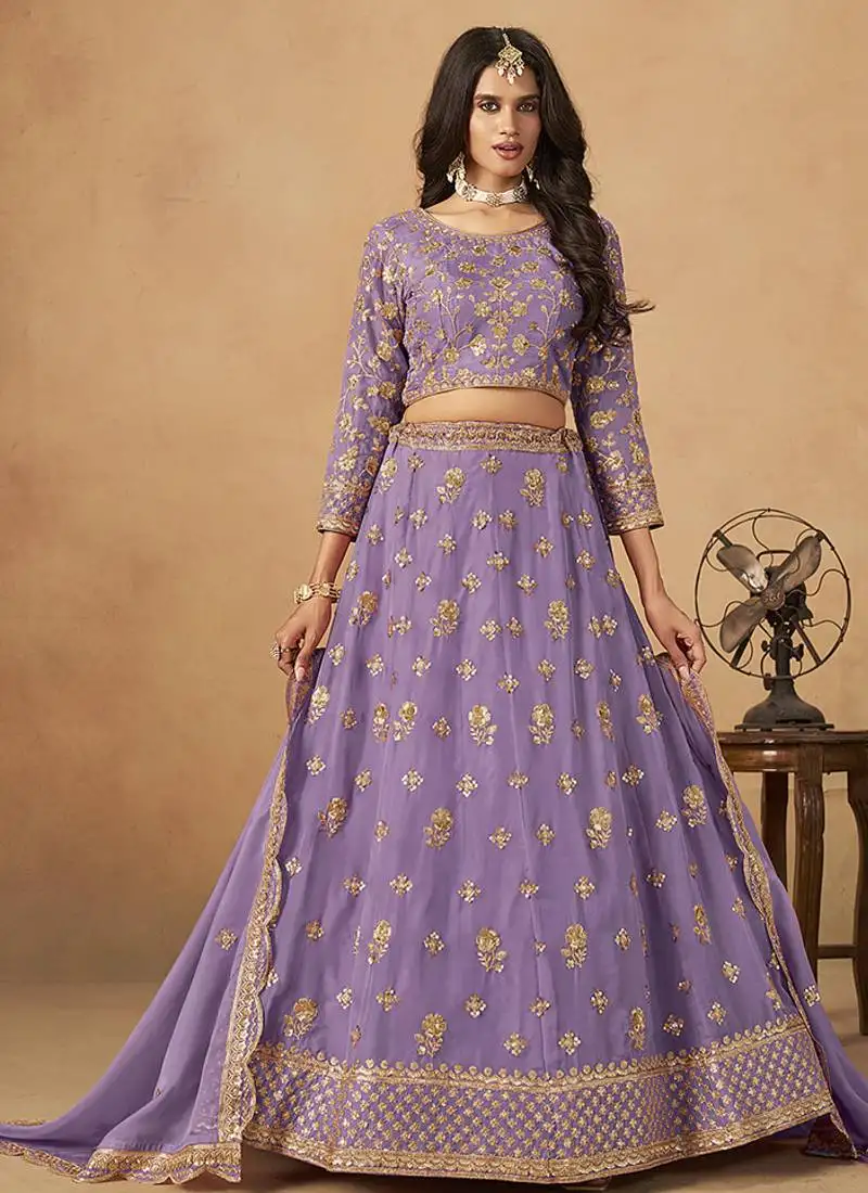 Lavender embroidered sequins work organza lehenga choli