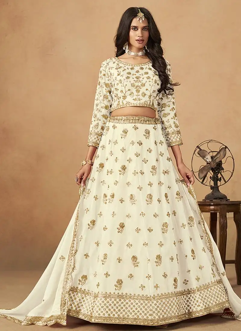 White embroidered sequins work organza lehenga choli