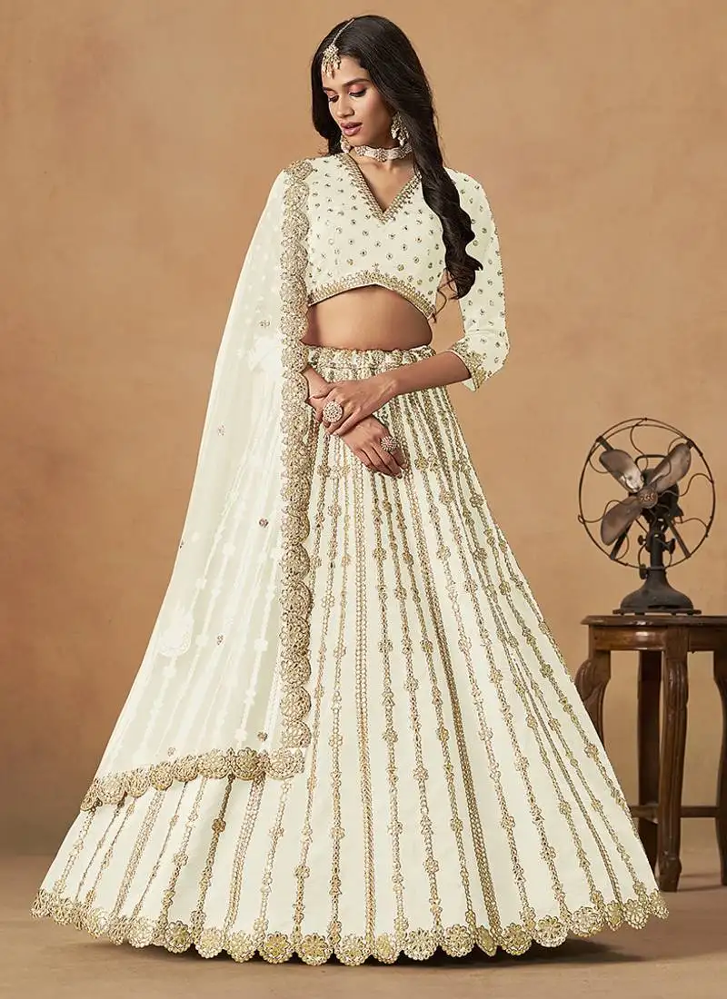 White embroidered gota patti art silk lehenga choli
