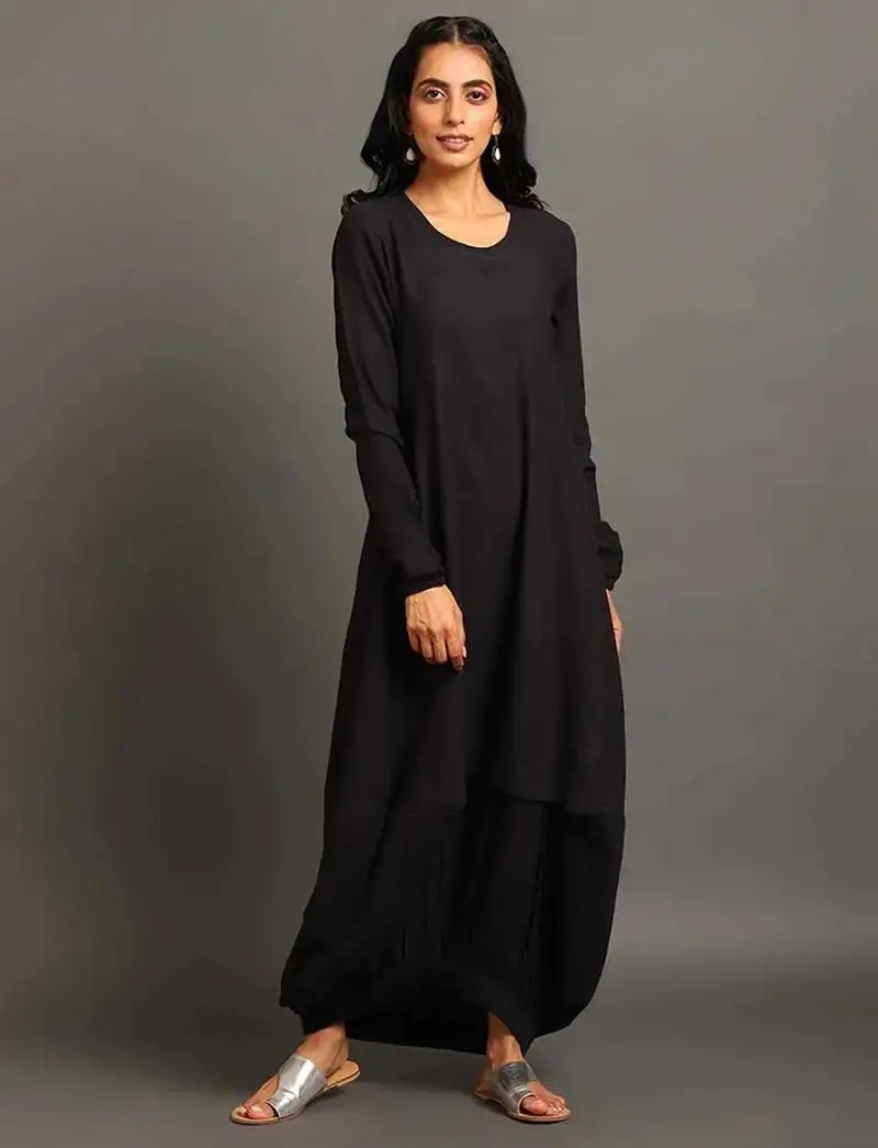 Black boho balloon dress