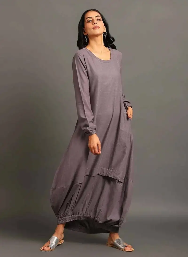 Grey boho balloon dress