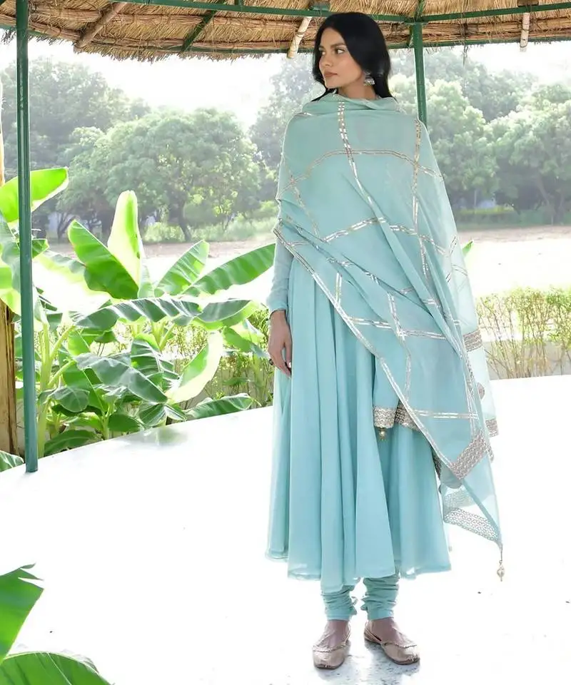 Blue mulmul anarkali set