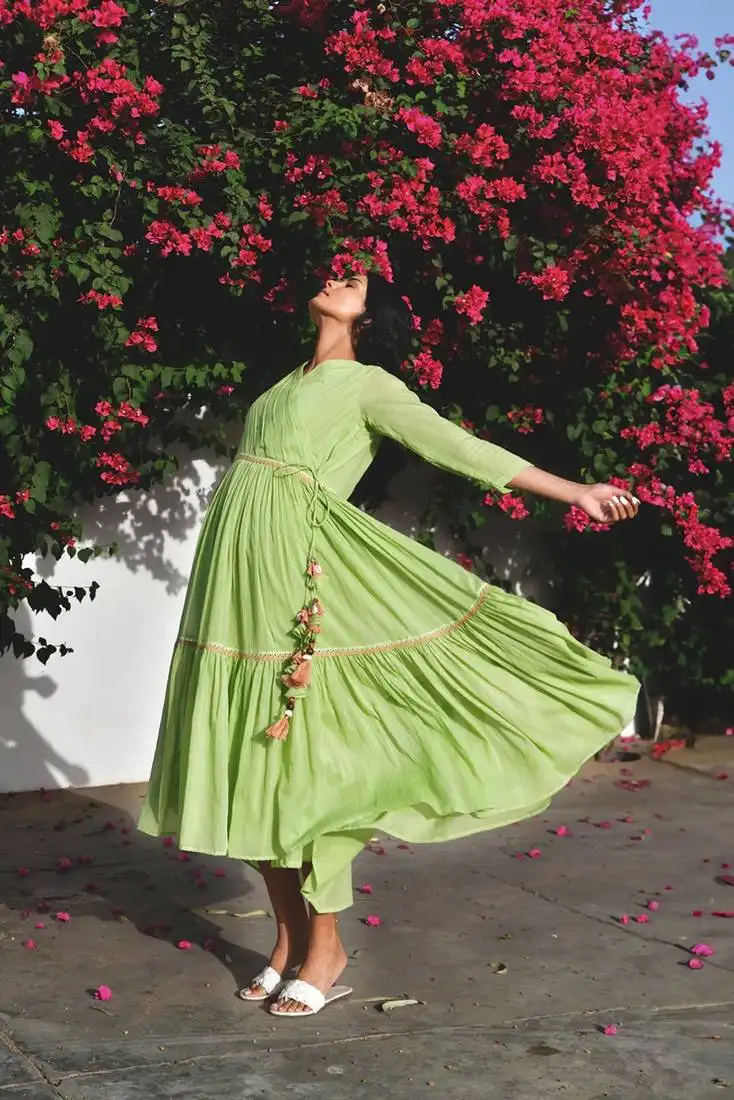 Green mulmul midi dress