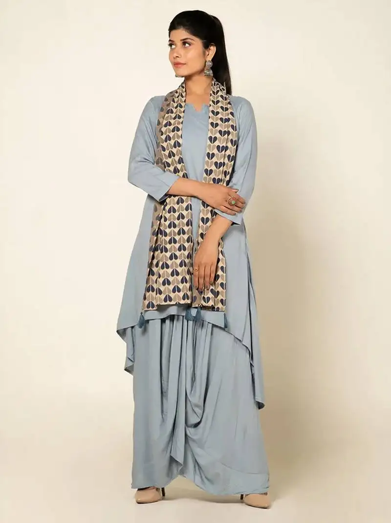 Blue linen slub boho dress