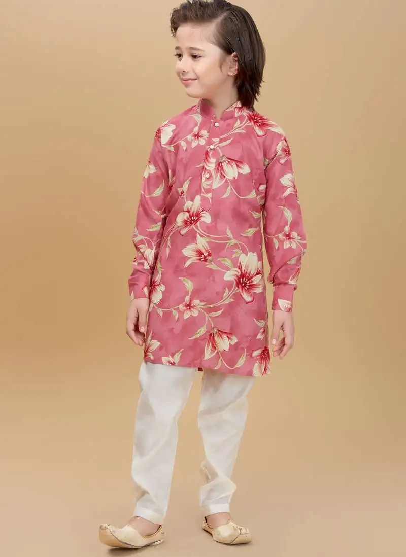 Pink rayon woven floral printed kurta and pant set