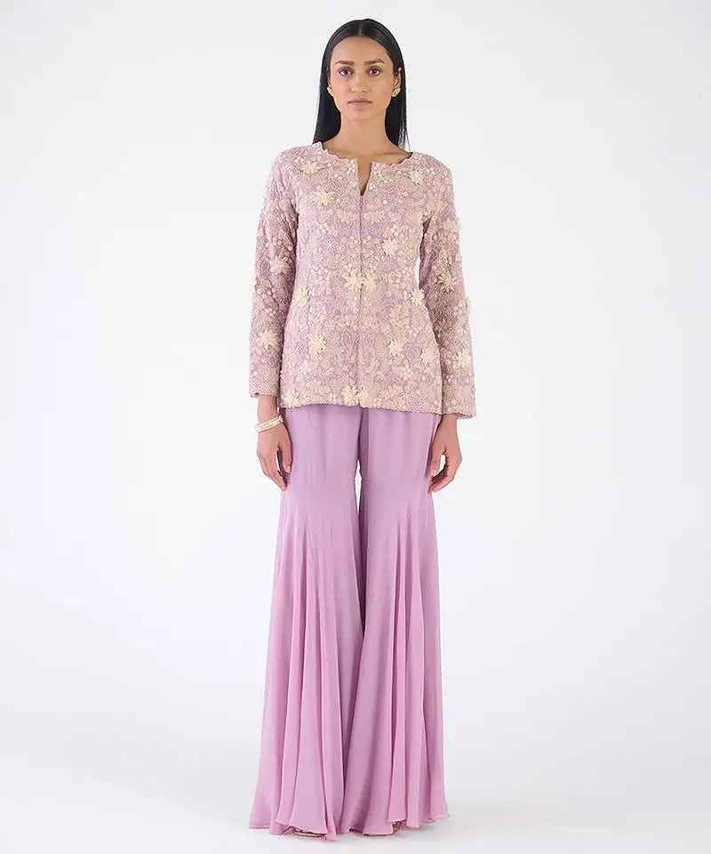 Mauve embroidered georgette co ord set