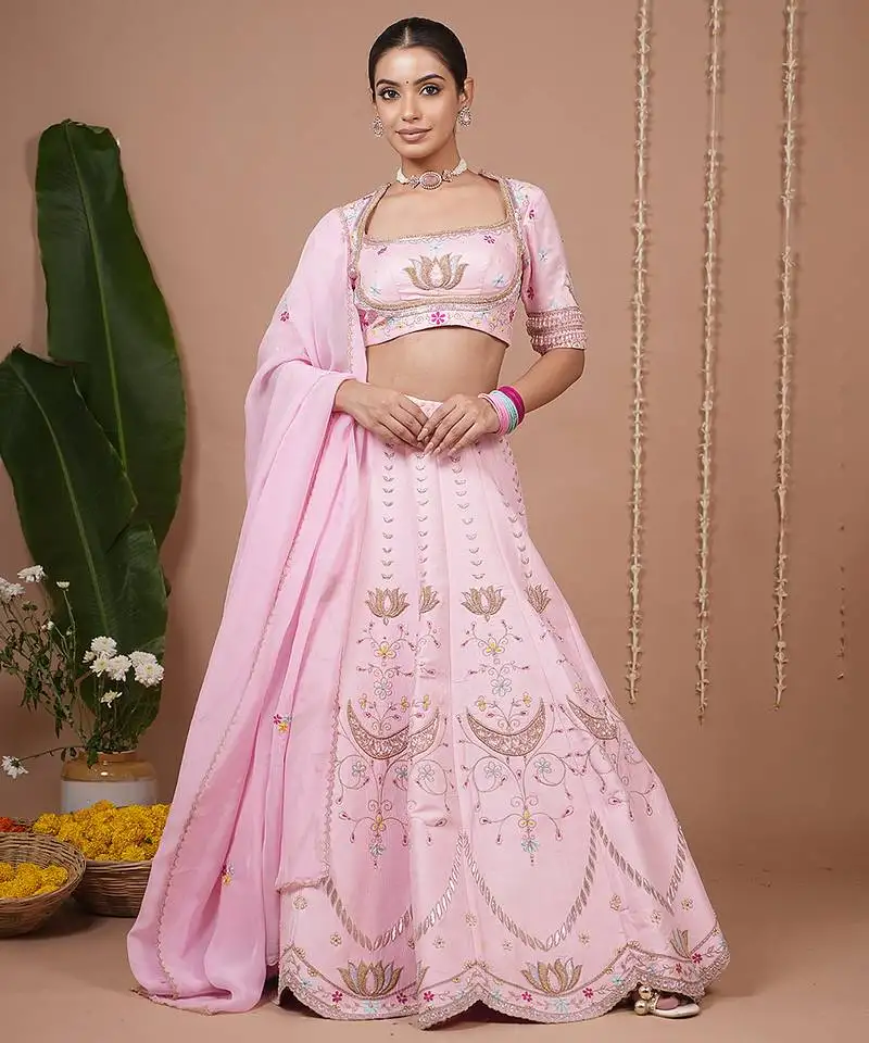 Baby pink embroidered silk lehenga