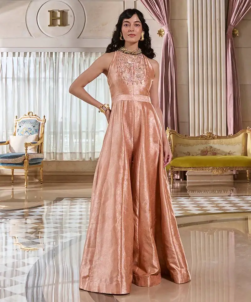 Rose embroidered jacquard jumpsuit