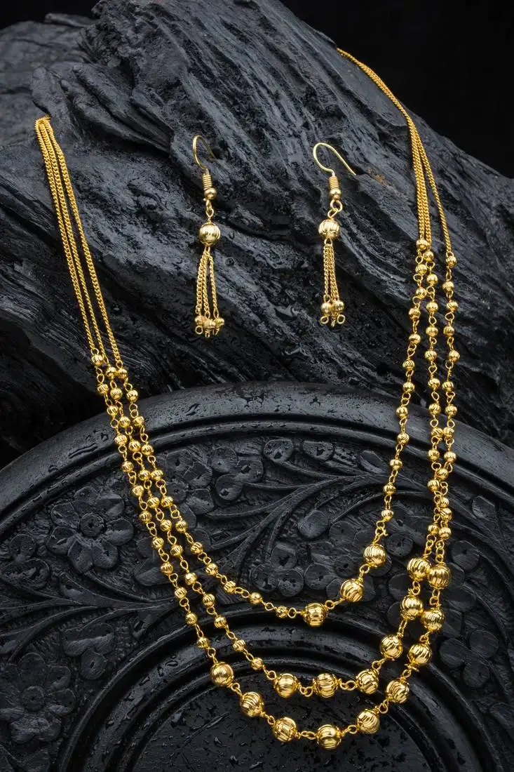 Antique gold plated 3 layered mala set