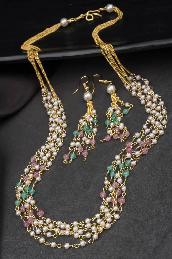 Antique 5 layered multicolored pearl mala set