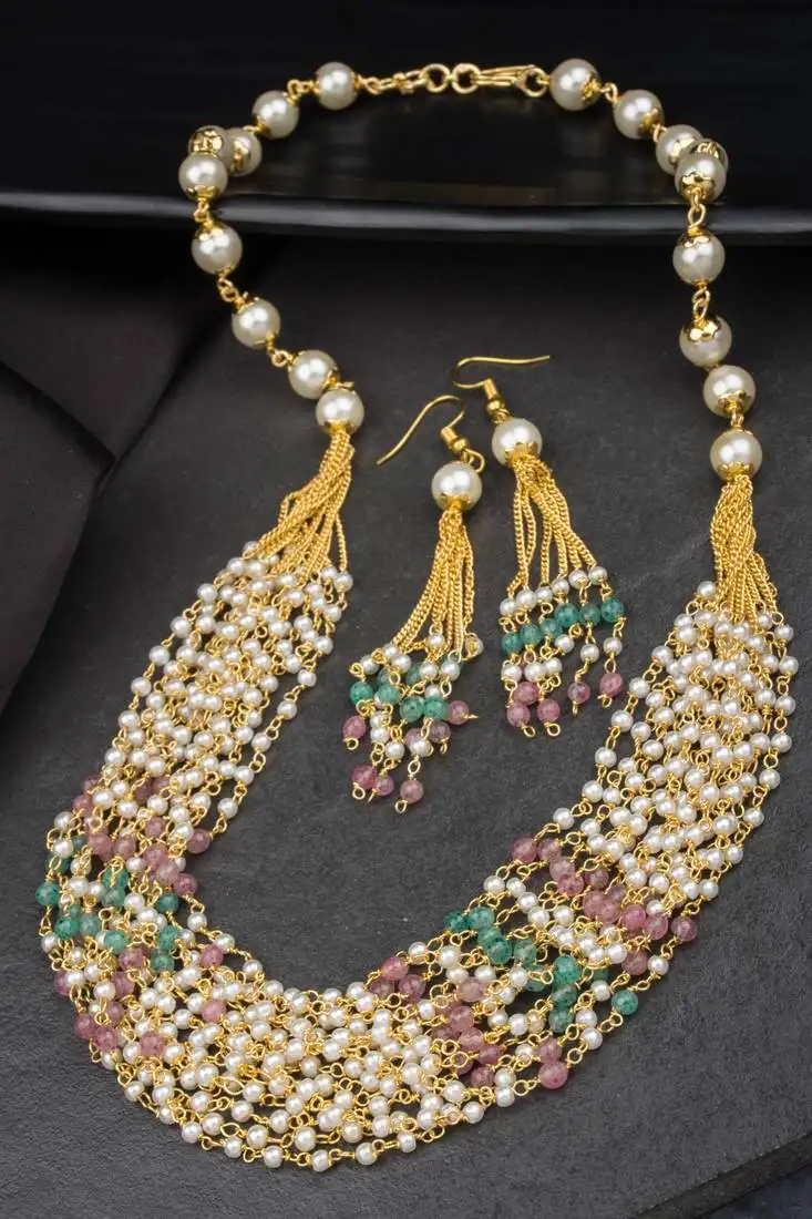 Antique 14 layered multicolored pearl mala set
