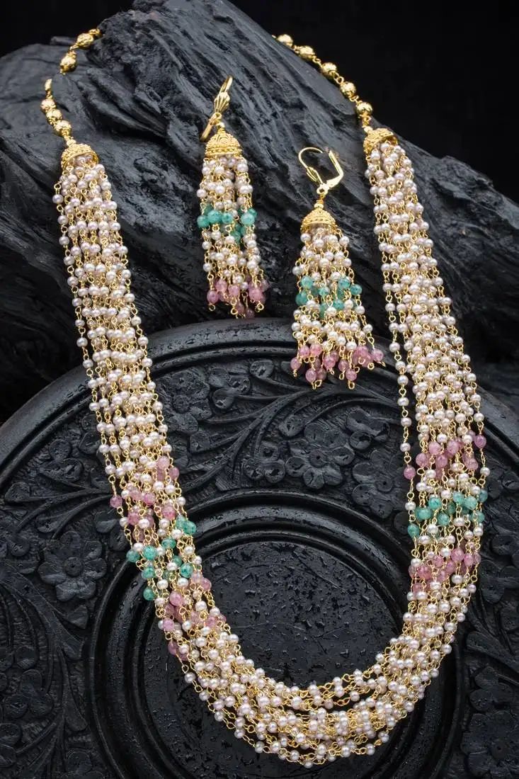 Antique 16 layered multicolored pearl mala set