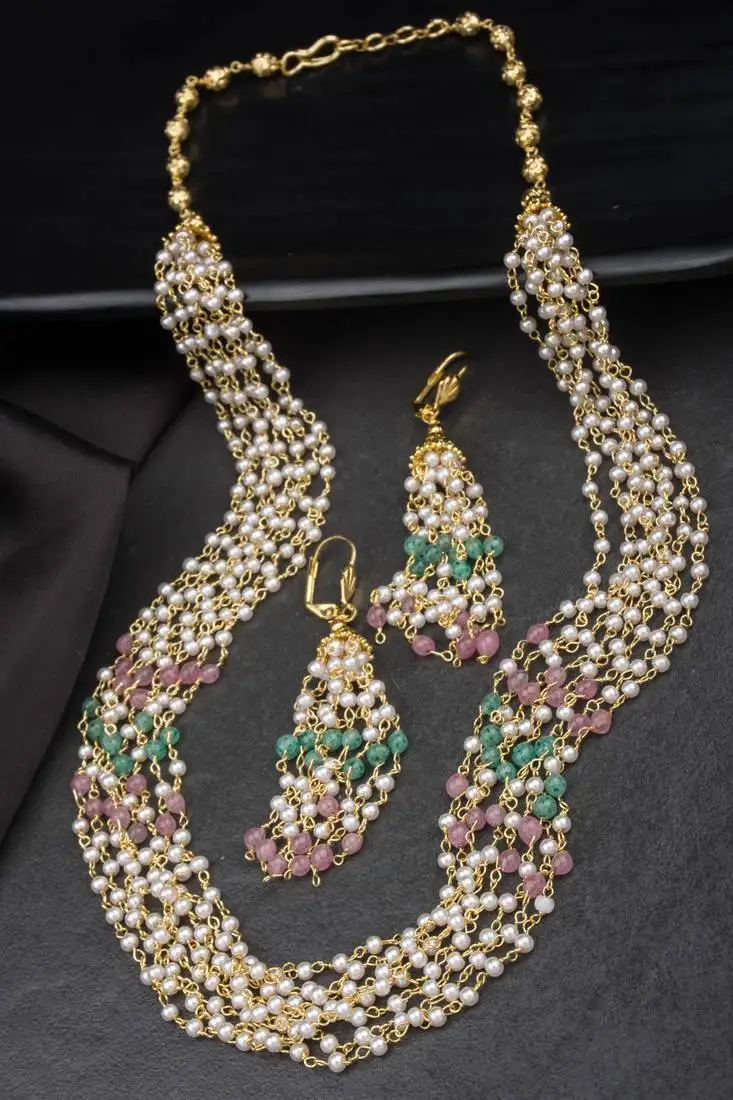 Antique 8 layered multicolored pearl mala set