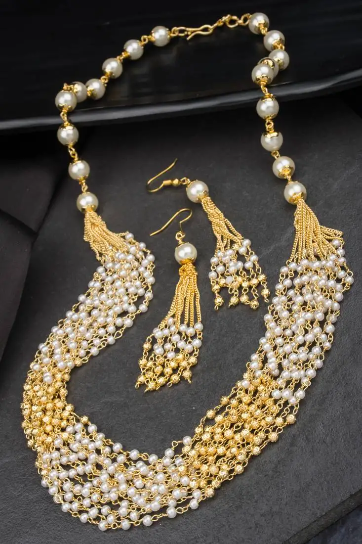 Antique 14 layered gold & pearl mala set