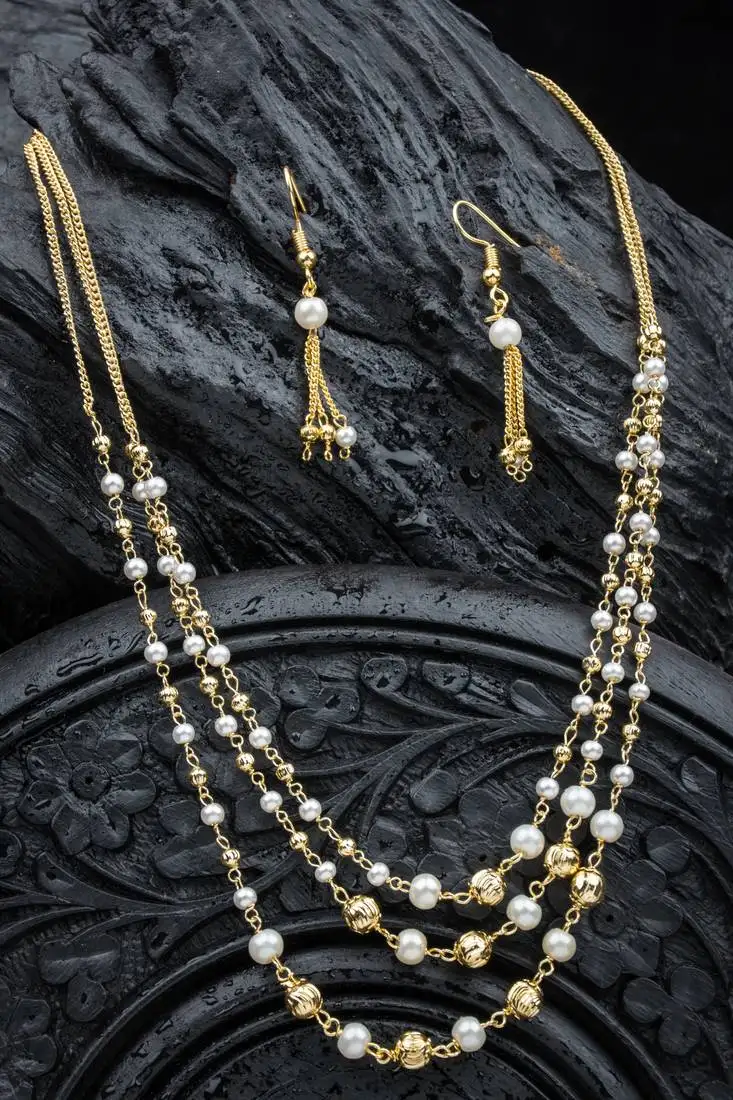 Antique 3 layered pearl & gold mala set