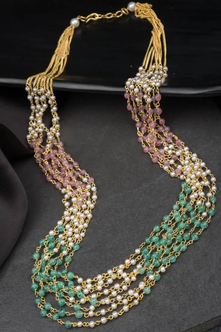 Antique 8 layered multicolored pearl mala