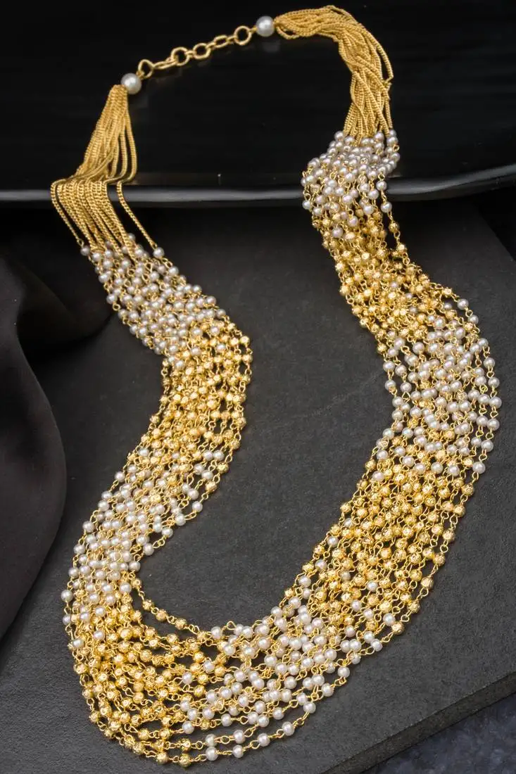 Antique 16 layered pearl & gold mala