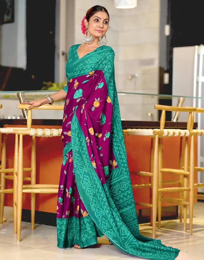 Pink mulmul cotton printed fancy saree with blouse