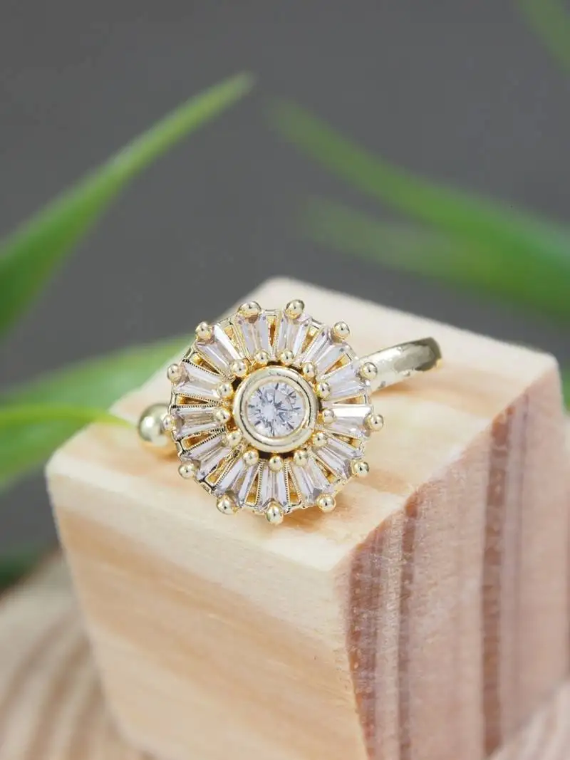 Gold plated clip on non piercing pressing type stone nose pin, stud for women