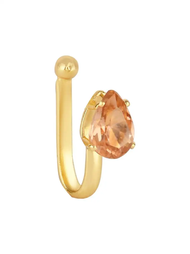 Clip on golden nose pin without hole non piercing pressing type nose ring stud for women