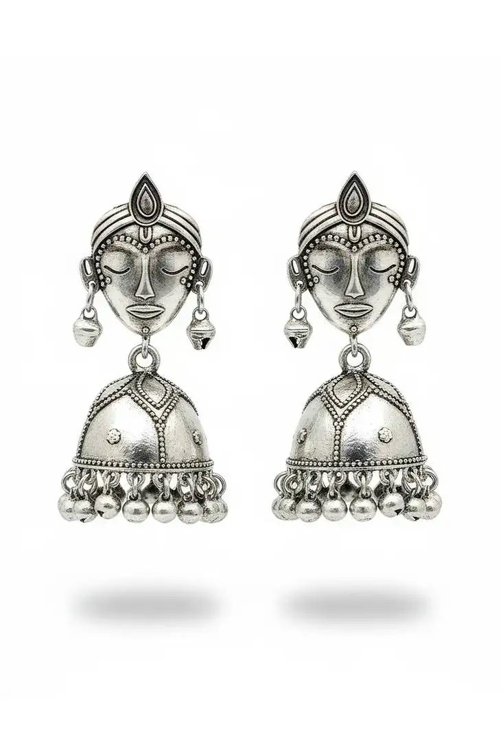 Oxcid antique style oxidised silver polish jhumka earrings for women & girls