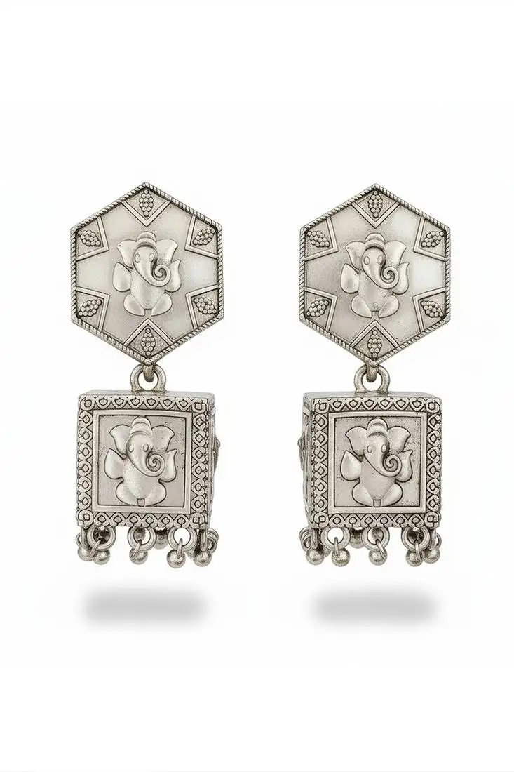 Oxcid oxidised silver antique style earrings for women traditional & trendy earring