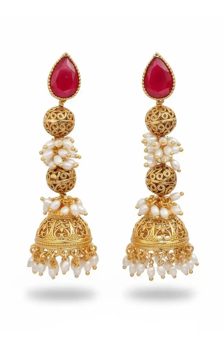 Rubby designer antique jewellery high gold polish earrings for women | fancy ethnic festive jewelry