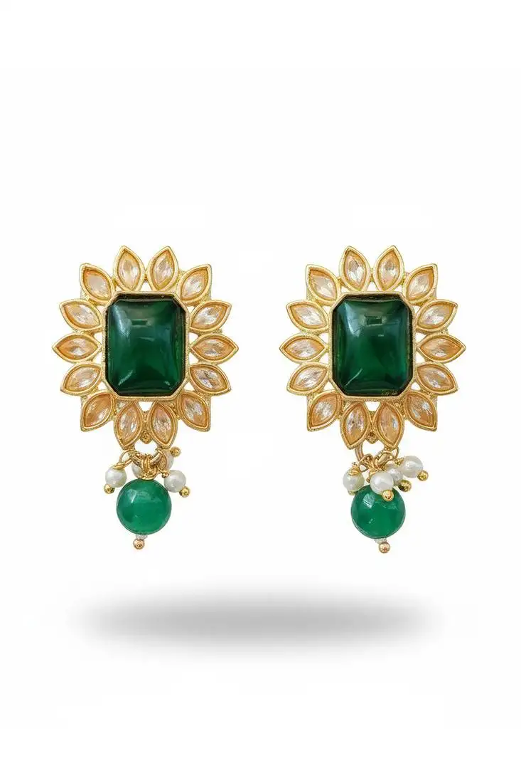 Green antique earrings for women | high gold polish fancy style wedding & festive collection
