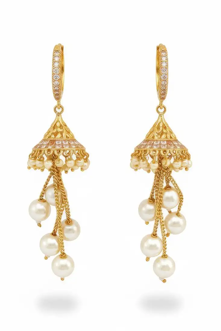 Transparent yellow round bali conical jhumki earrings for women | traditional party jhumka for girls & ladies