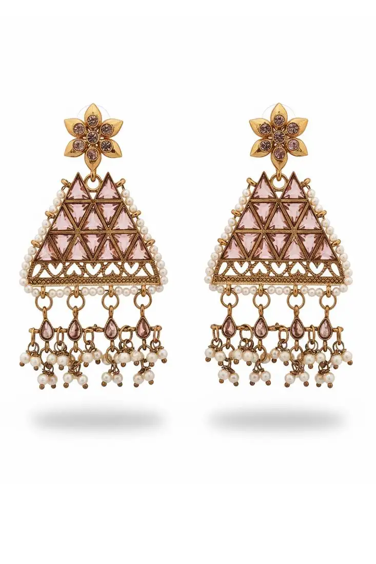 Transparent yellow triangle lct stone polki earrings for women fancy traditional ethnic earrings