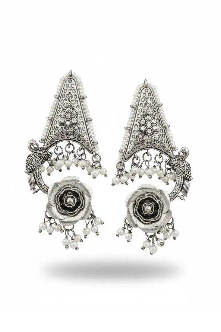 Oxidised silver designer earrings for women | antique style fancy oxidised jewelry