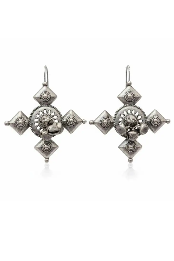Oxidised silver fancy design earrings for women | antique style oxidised jewelry